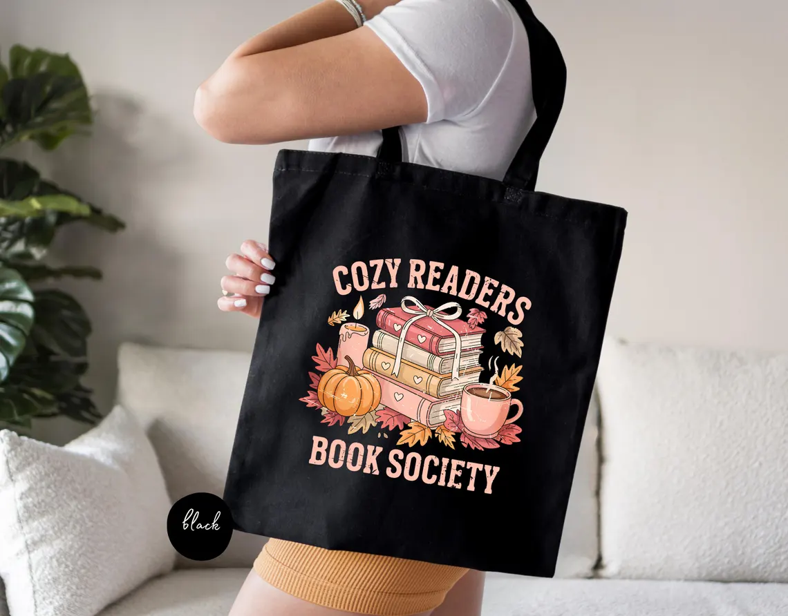 Cozy Readers Book Society Tote Bag, Fall Tote Bag, Bookish Tote Bag, Book Club Gift, Bookworm Tote Bag, Reading Tote Bag, Book Lover Gift