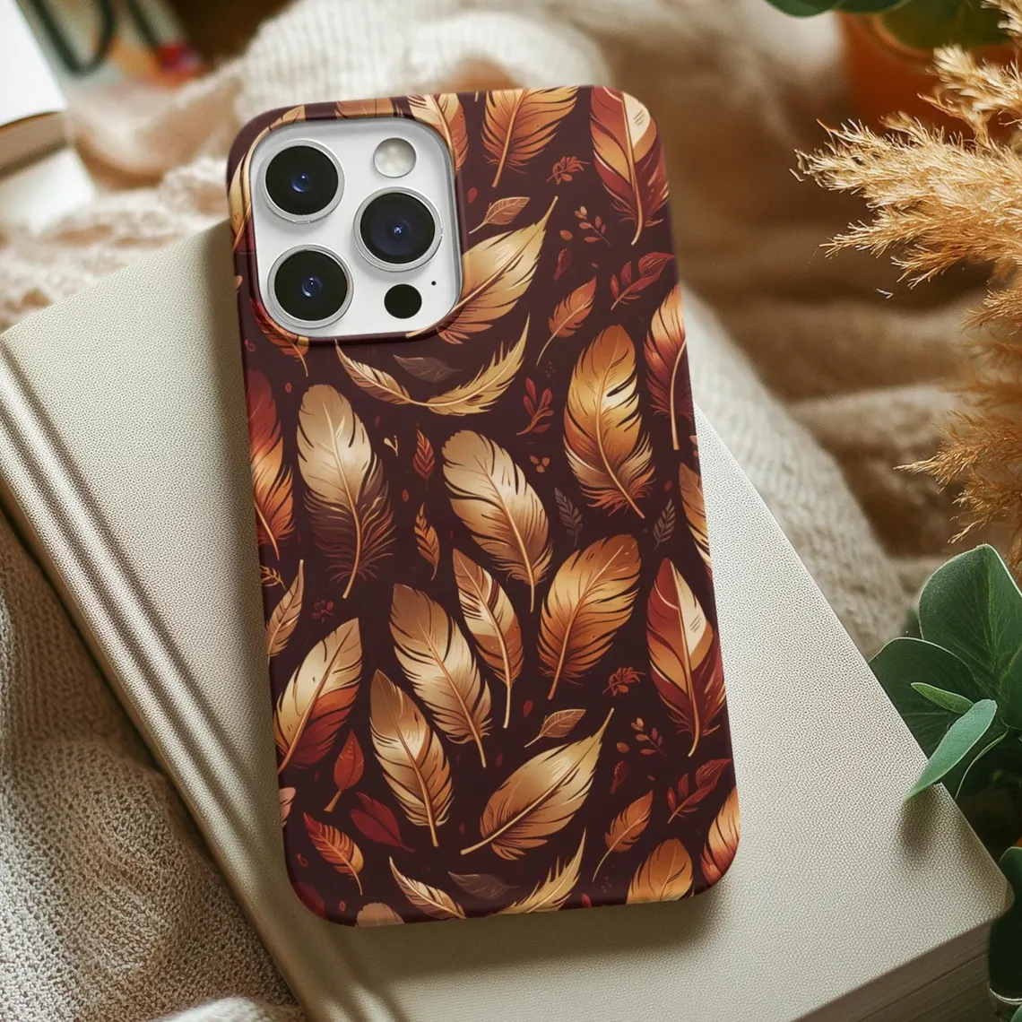 Thanksgiving Phone Case, Autumn Tough Case, Turkey Feathers and Fall Leaf Design